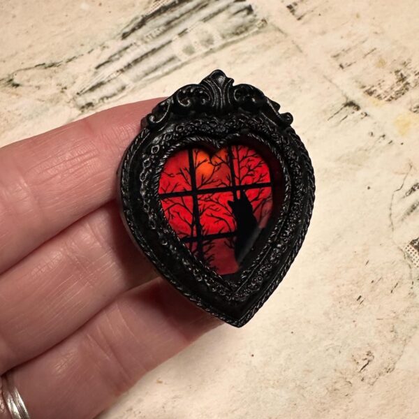 Framed Heart Shaped Magnet with Original Dark Fantasy Cat Art
