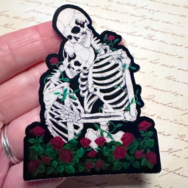 Skeleton Embrace Sticker: Gothic Romance Roses, Original Hand-Painted Art