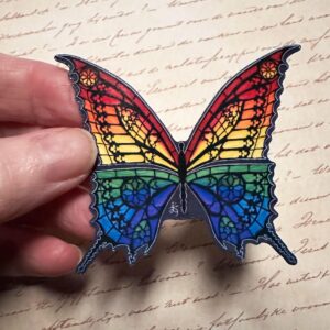 Pride Butterfly with Gothic Cathedral Stained Glass Window Design: Sticker for Laptop, Waterbottle, Phone