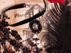 Fantasy Dragon and Unicorn Choker: Victorian Mourning Jewelry with Original Hand-Painted Artwork