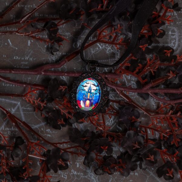 Gothic Stained Glass Choker: Victorian Mourning Jewelry with Original Hand-Painted Artwork