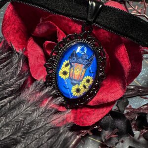 Gothic Sunflower Bat Choker: Victorian Mourning Jewelry with Original Hand-Painted Artwork