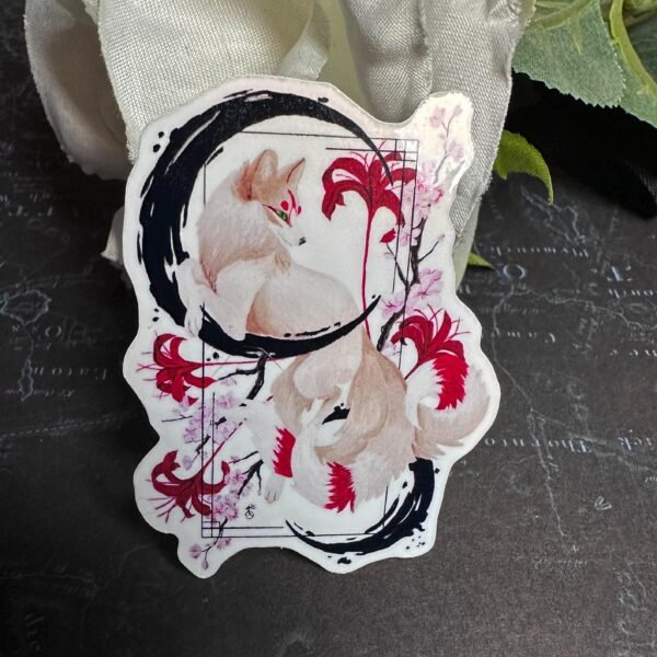 Kitsune Art Vinyl Sticker: Sumi-e Wildlife, Japanese Fox Decor, Original Hand Painted Art