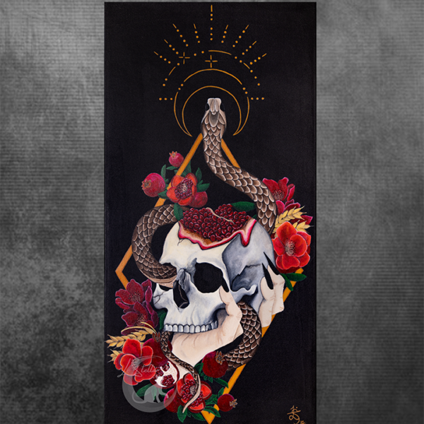 Persephone Art Print: Gothic Snake Skull Pomegranate Wall Decor