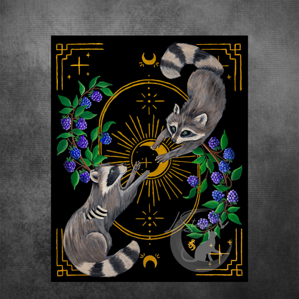 Gothic Raccoon Art Print, Tarot Style Wall Art, Forest Witch Cozy Painting
