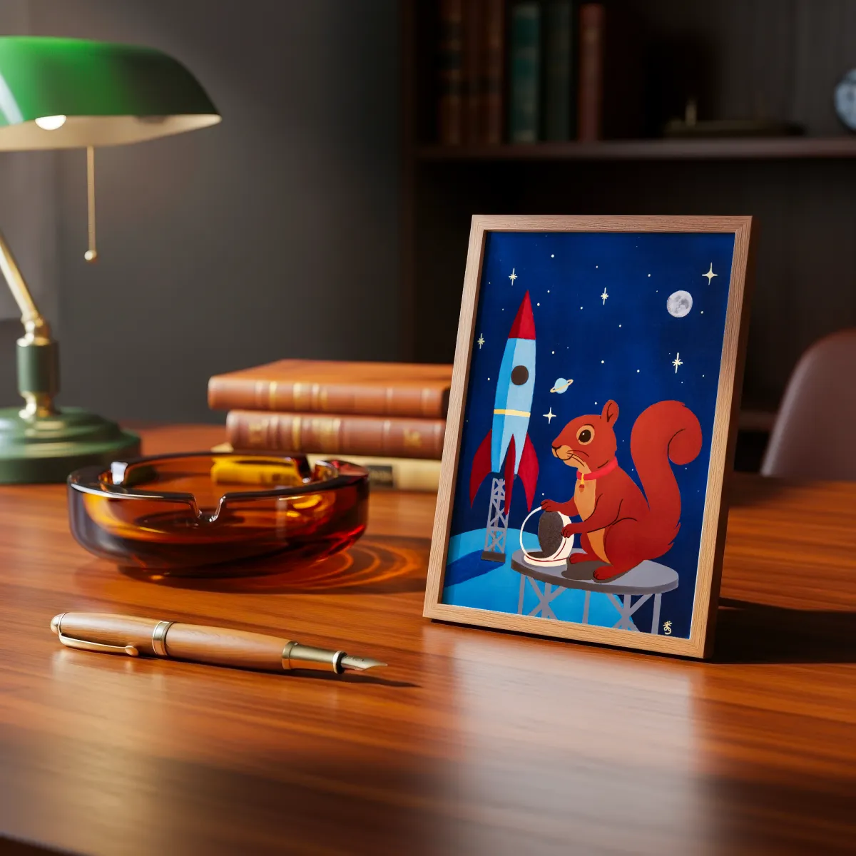 Astronaut squirrel retro space age print
