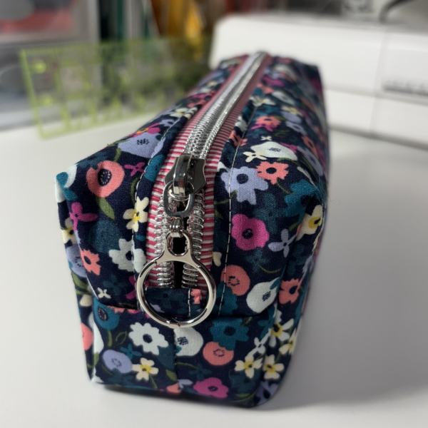 Pink/Teal Floral Small Cotton Pencil Pouch