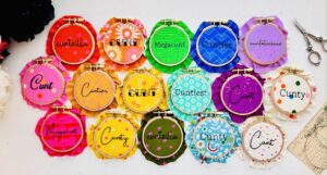 Rainbow of cunts // Finished 3 inch hand embroidery