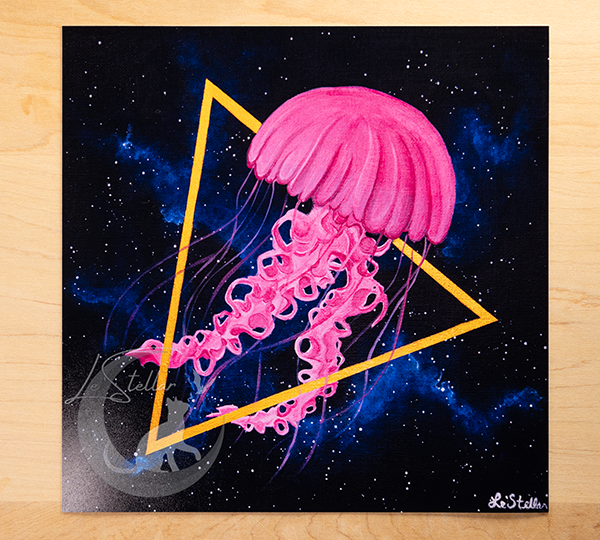 Jellyfish in Space Acrylic Painting: Surreal Sea Nettle Artwork