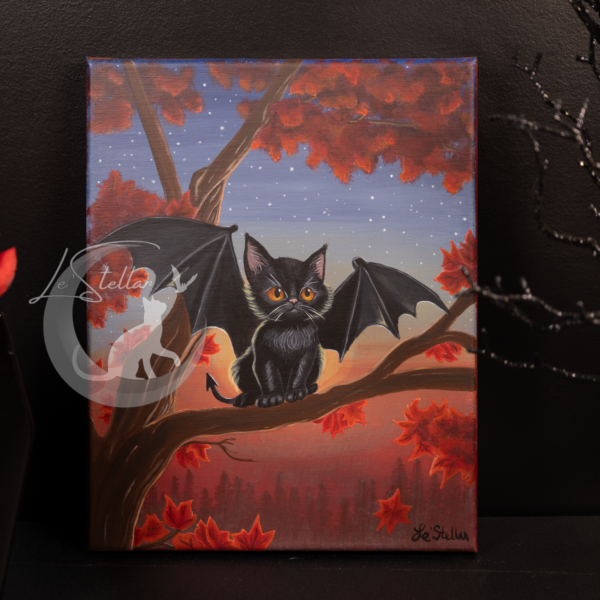 Bat Cat Acrylic Painting: Original Hand-Painted Art