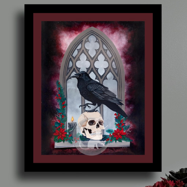 Gothic Raven Skull Painting: Dark Fantasy Print, Original Hand-Painted Art