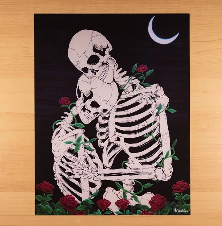 Skeleton and Roses Acrylic Painting: Romantic Gothic Print, Original Hand-Painted Art - Image 3