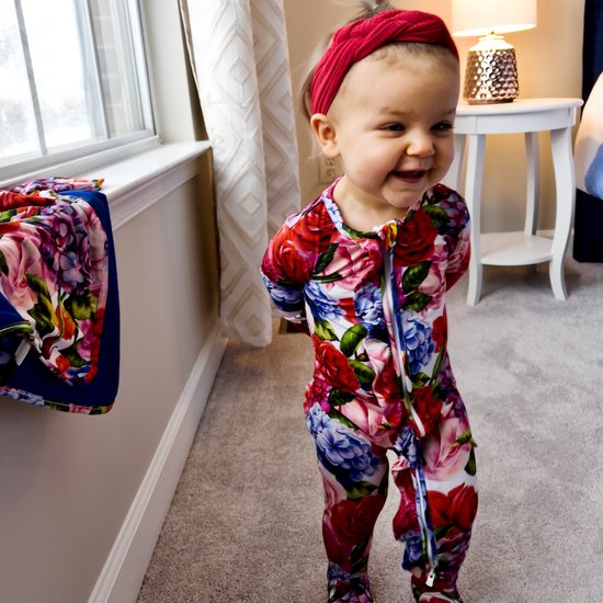Vibrant Hydrangea Rose Footie PJs