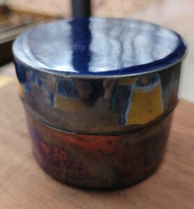 Ceramic Blue Raku Small Lidded Box Keepsake Treasure One of a Kind lbmb1