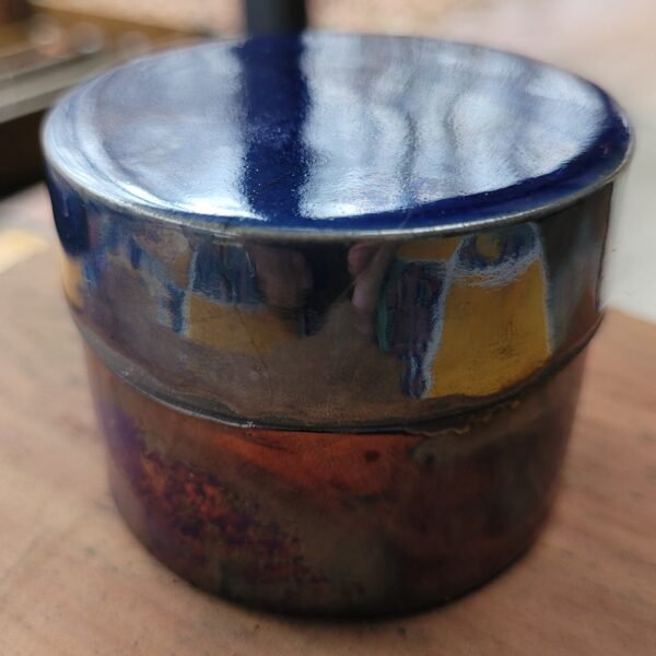 Ceramic Blue Raku Small Lidded Box Keepsake Treasure One of a Kind lbmb1