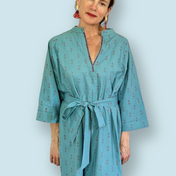 Teal and Red Staghorn Midi Dress